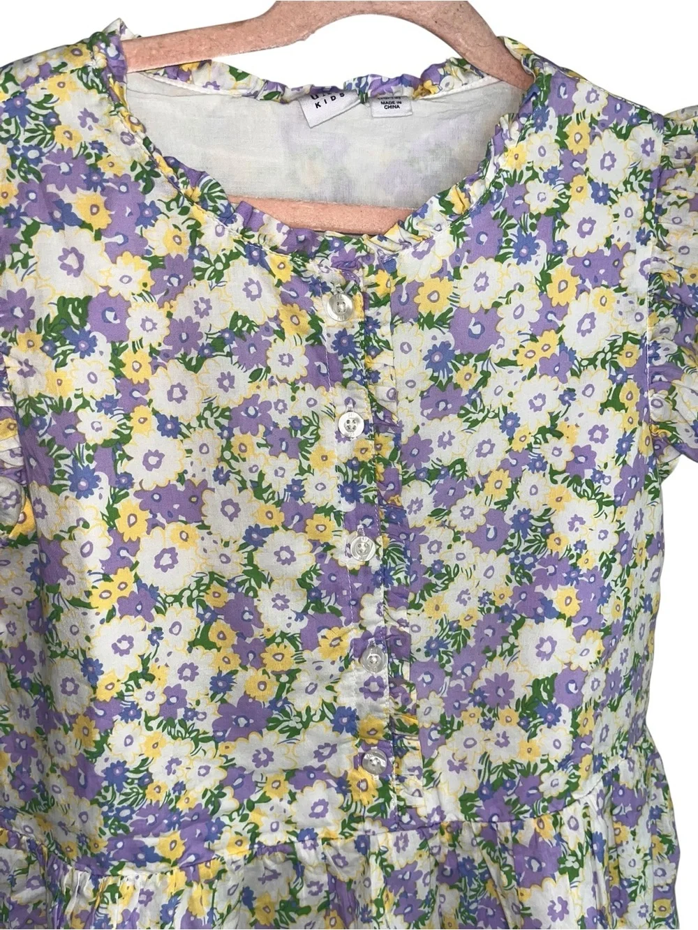 Gap Kids Girls 10/12 Purple Yellow Floral Ruffle Sleeve Button Front Dress